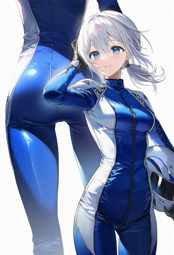 青色のバイクスーツのプロンプトとAIイラスト