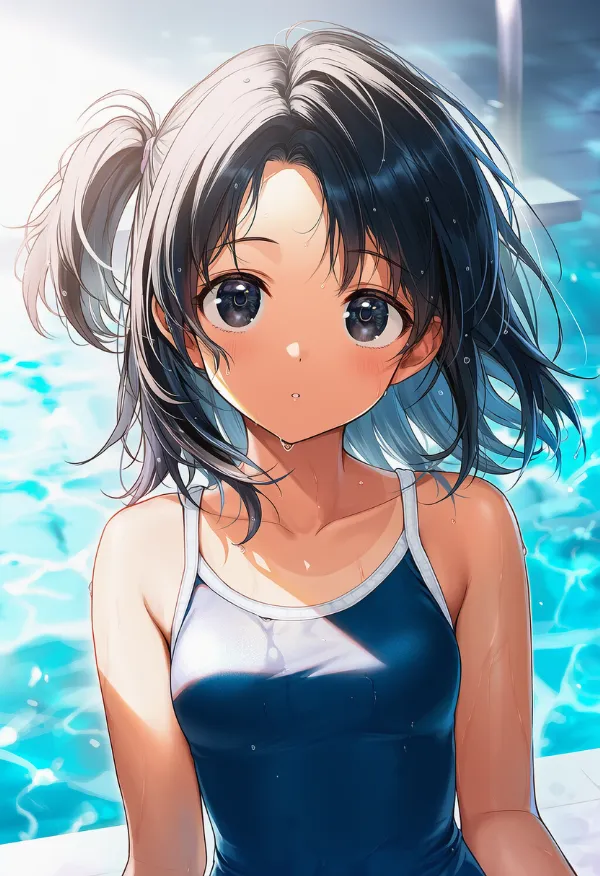 青色のスクール水着のAIイラスト｜プロンプト紹介