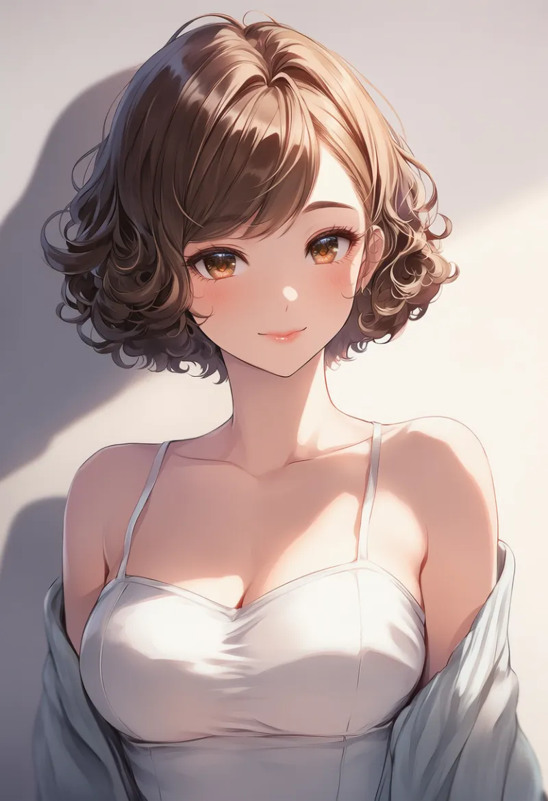 流し前髪のウェーブボブ｜大人の女性の髪型プロンプト紹介