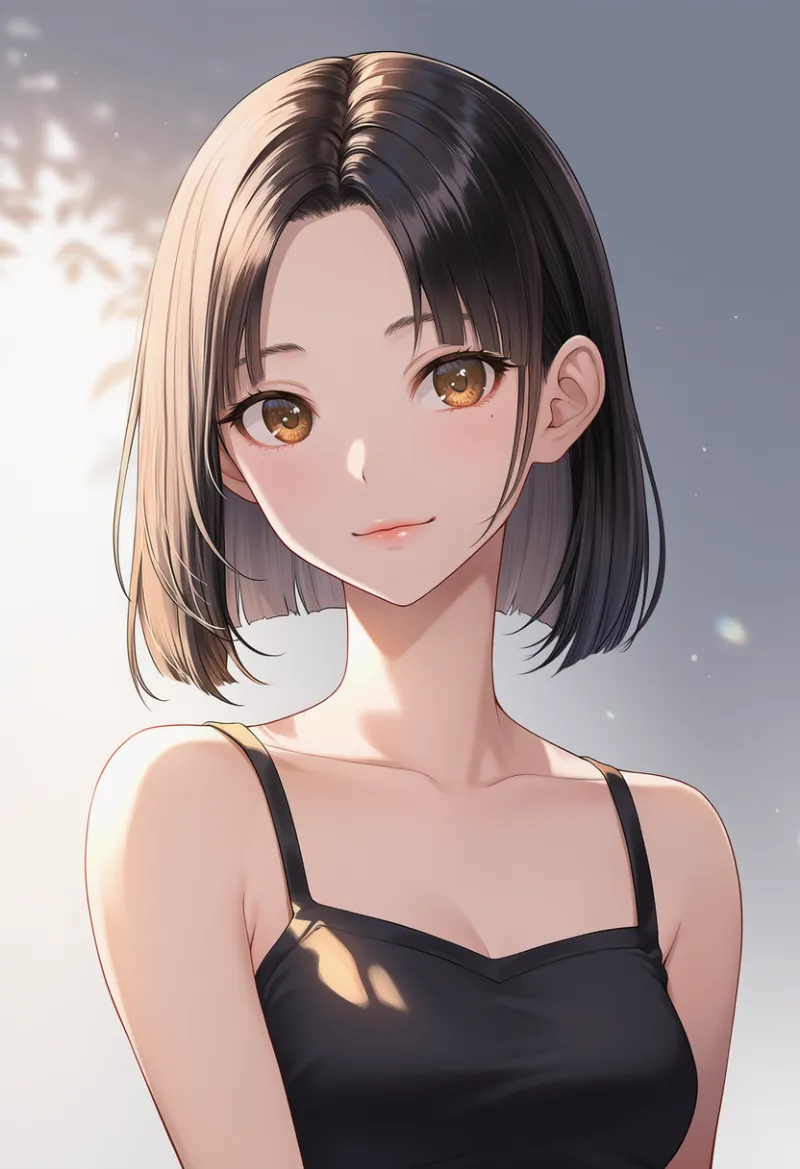 センター分けの切りっぱなしボブ｜大人の女性の髪型プロンプト紹介