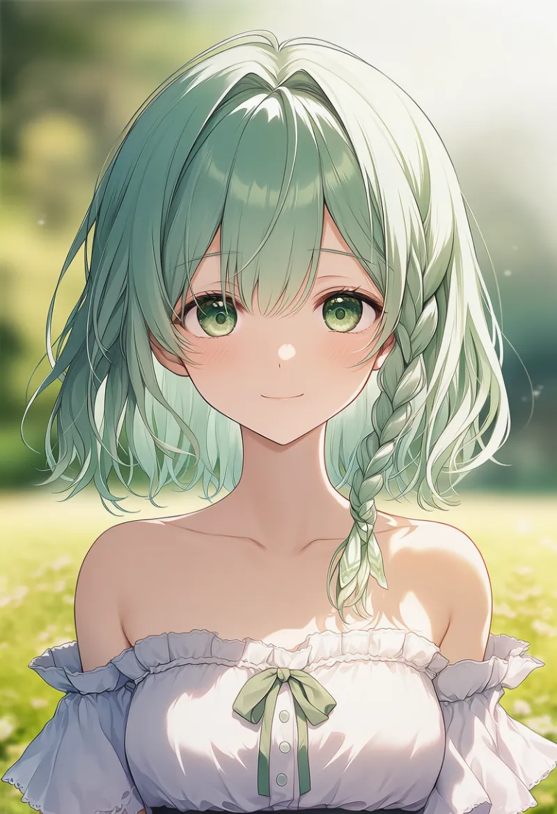 片側三つ編みの横髪のプロンプト：braided sidelock｜AIイラスト