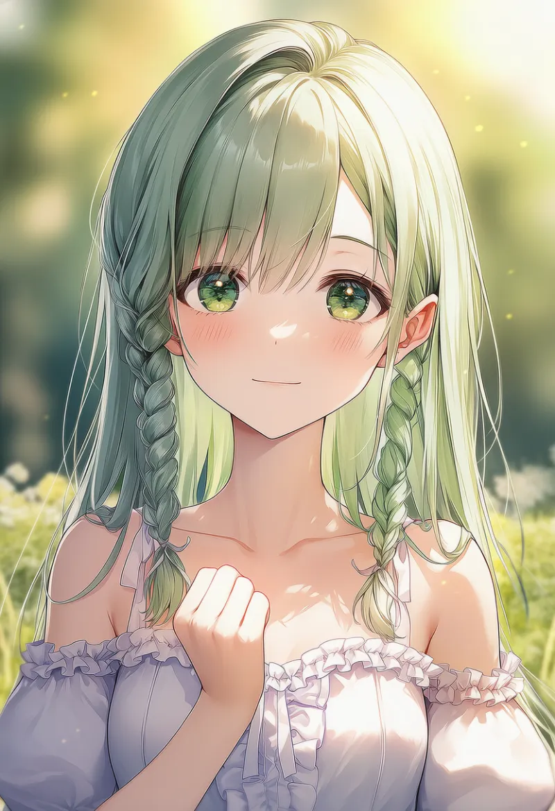 両側三つ編みの横髪のプロンプト：braided sidelocks｜AIイラスト