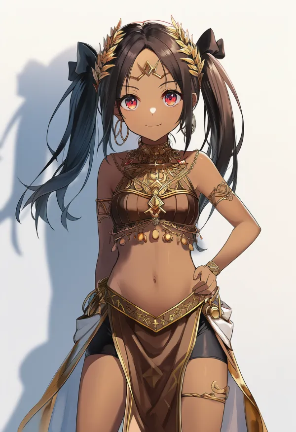 茶色の腰布に金色の縁取りのAIイラスト｜プロンプト紹介