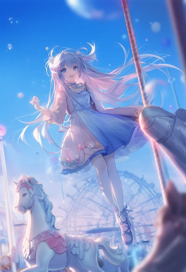 回転木馬のAIイラスト(遊園地)