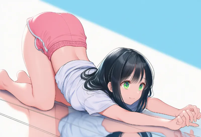 四つん這いでお尻を上げるキャットストレッチのプロンプトとAIイラスト