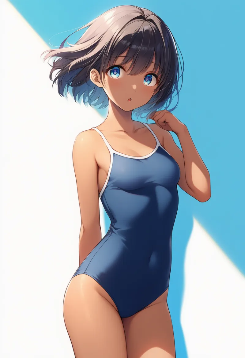 競泳寄りデザインのスクール水着（競スク）のAIイラスト｜プロンプト紹介