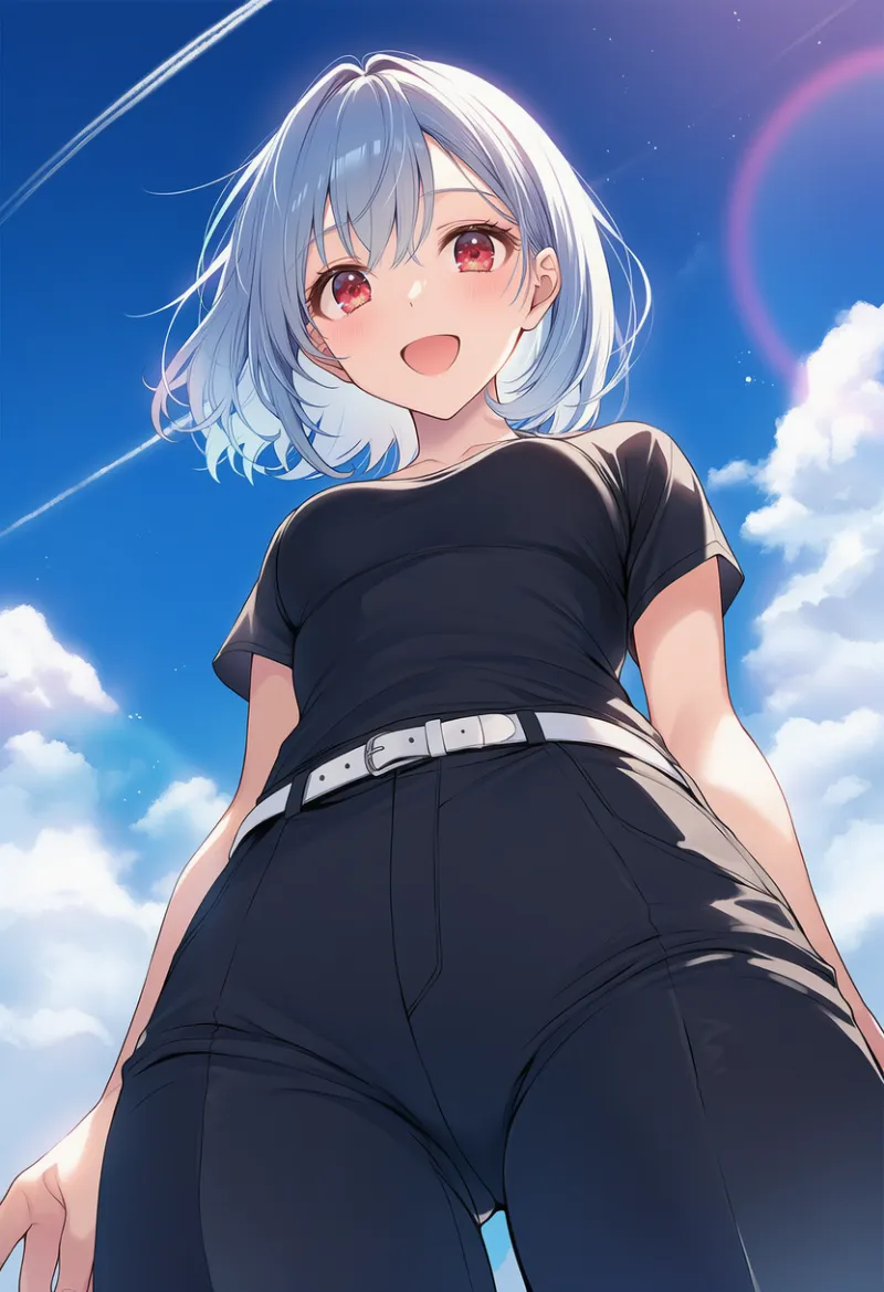 飛行機雲を見上げる視点のAIイラスト