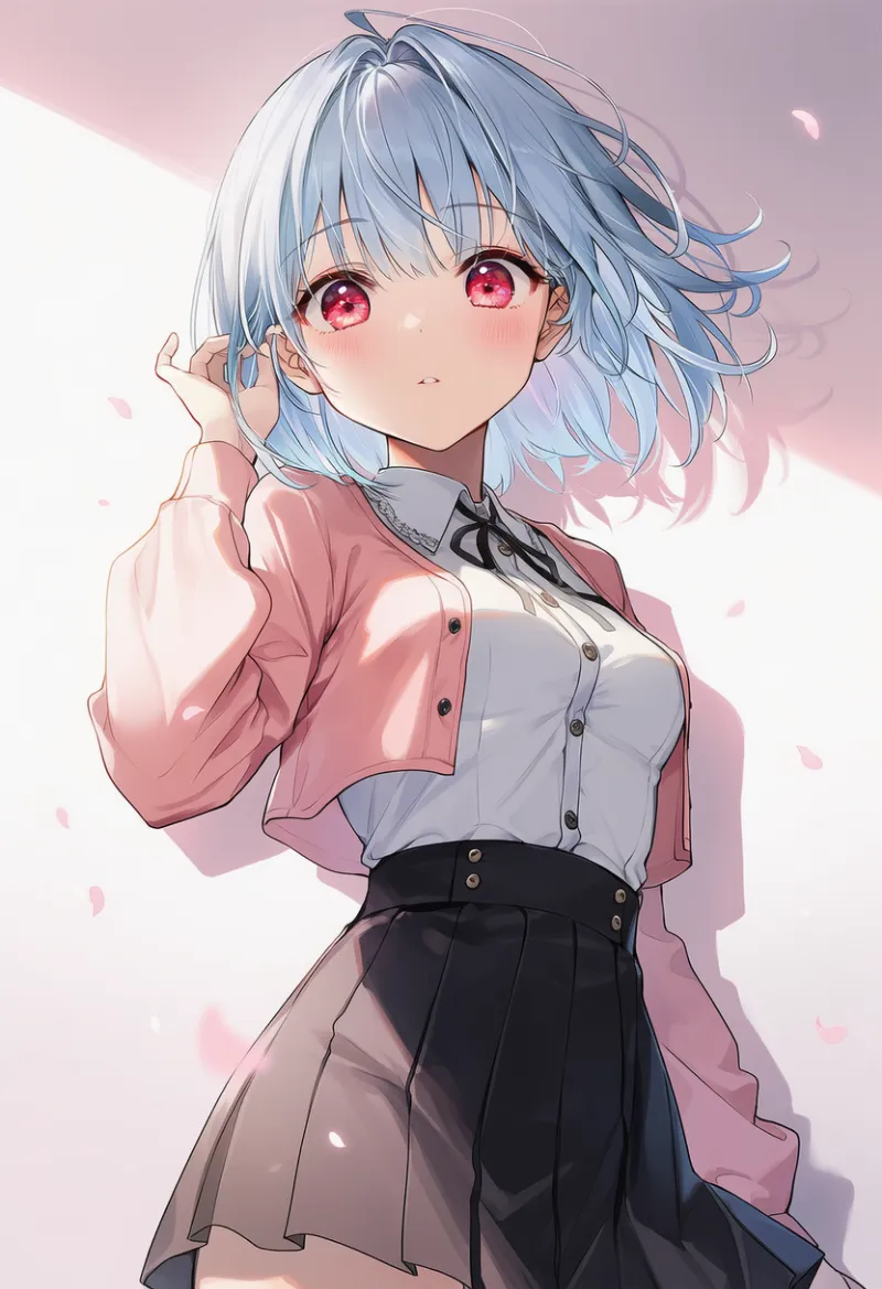 ボレロとミニスカート|春コーデのAIイラストとプロンプト紹介