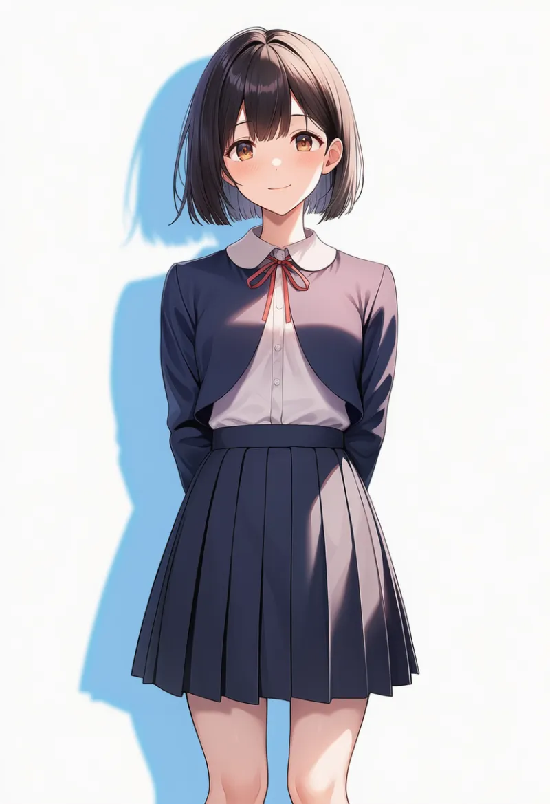 ハイウエストのプリーツスカートを使うボレロ制服プロンプトとAIイラスト