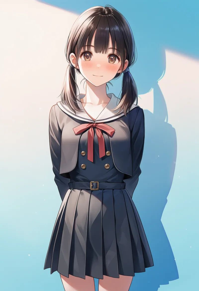 黒ボレロ制服×赤リボンのプロンプト|AIイラスト
