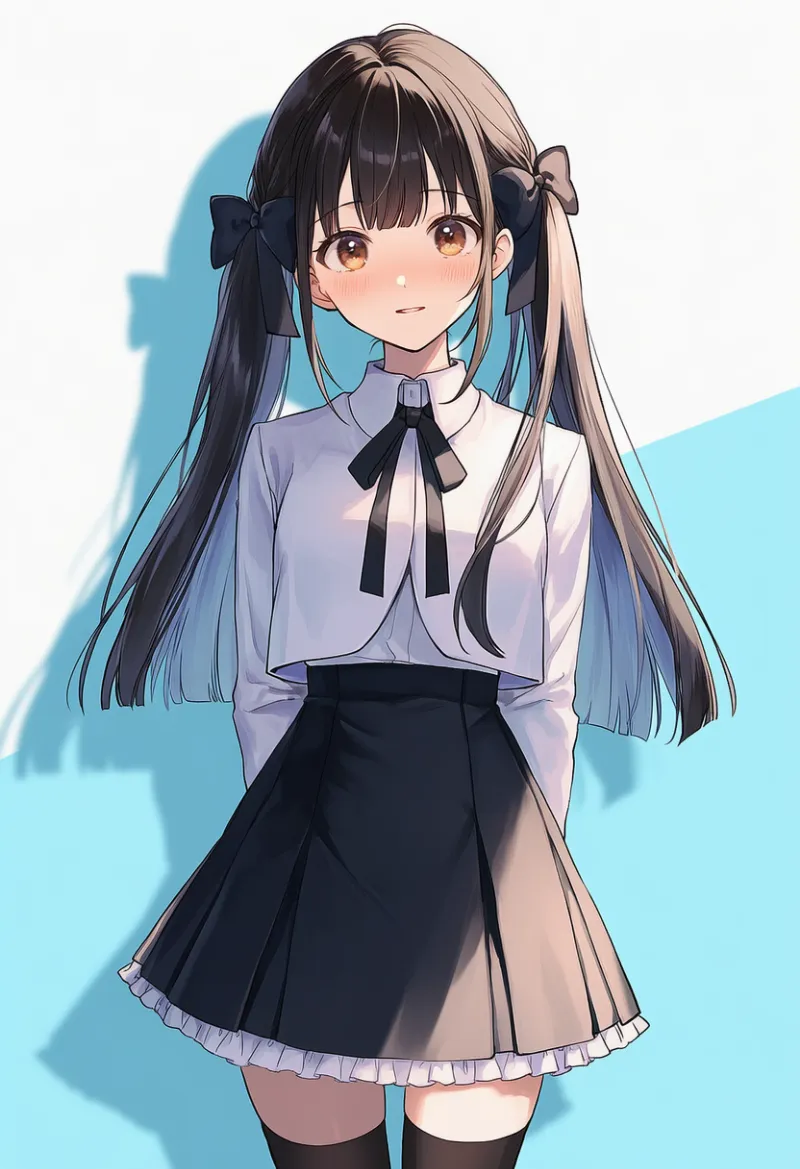 白ボレロ制服×フリルスカートのプロンプト|AIイラスト