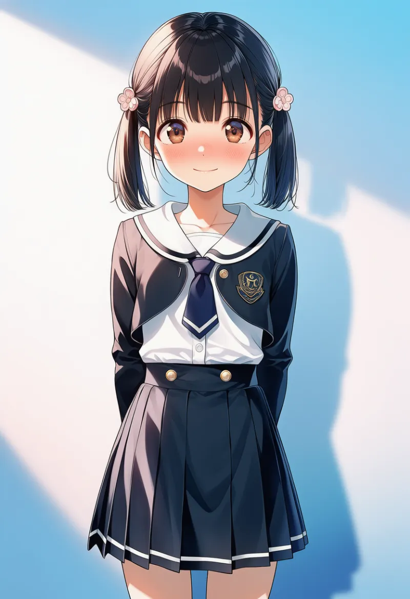 紺のボレロ制服(校章入り)プロンプト|AIイラスト