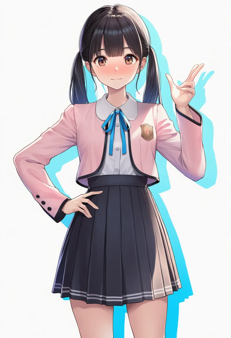 ピンクのボレロ制服(校章入り)プロンプト|AIイラスト