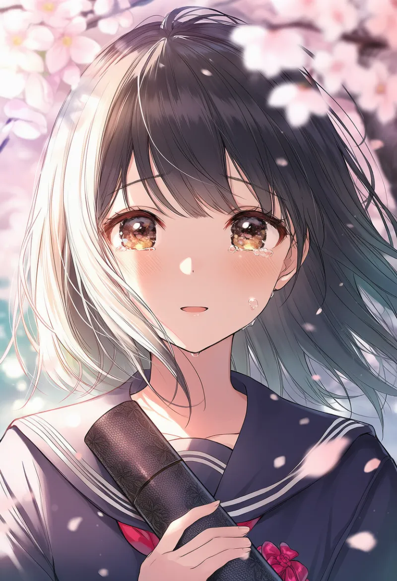 目を開けたまま涙を流す様子のプロンプト｜AIイラスト