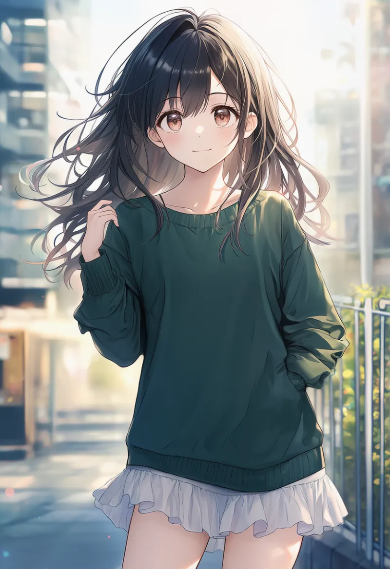 濃い緑のスウェットのプロンプトとAIイラスト