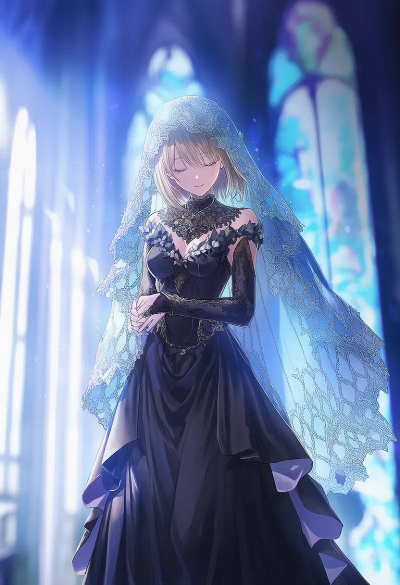 ダーク系花嫁（dark bride）のウェディングドレスのプロンプトとAIイラスト