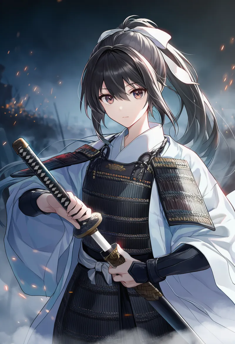 侍が刀を抜刀中のAIイラスト|プロンプト紹介