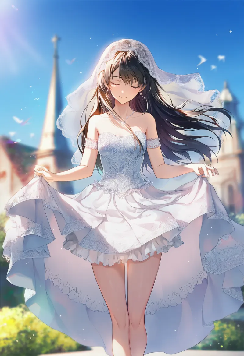 カーテシーのプロンプト（ウェディングドレス姿）とAIイラスト