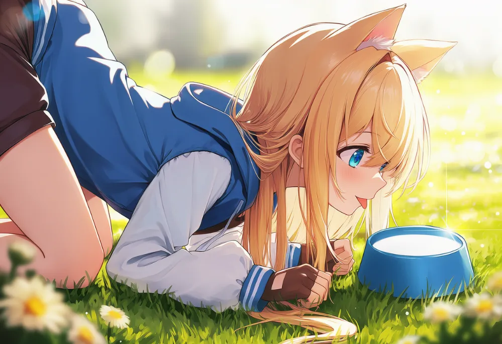 四つん這い構図で横髪を垂らすプロンプトとAIイラスト作例