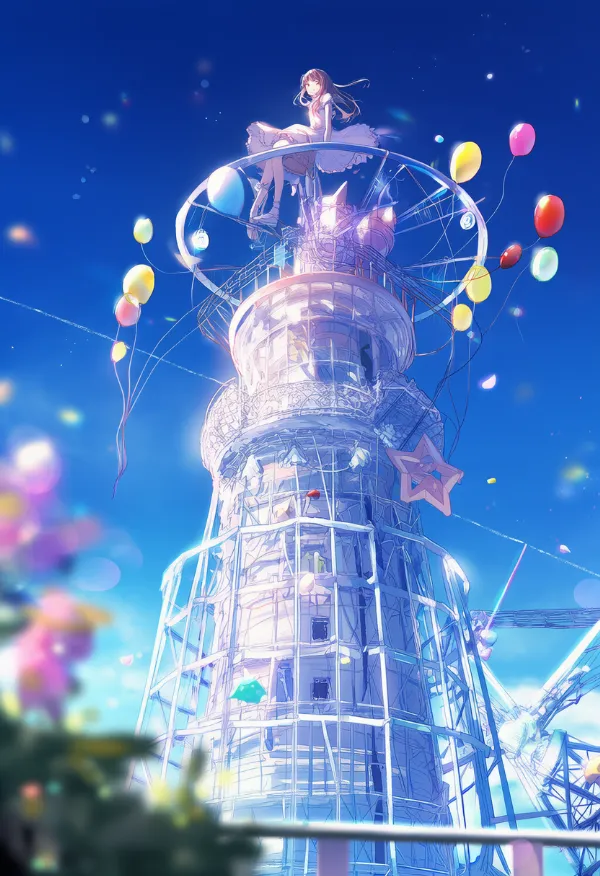 ドロップ・タワーのAIイラスト(遊園地)
