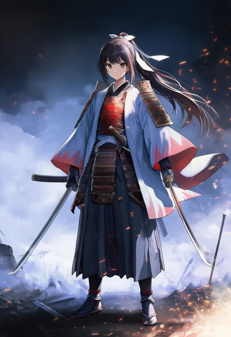 侍の二刀流のAIイラスト|プロンプト紹介