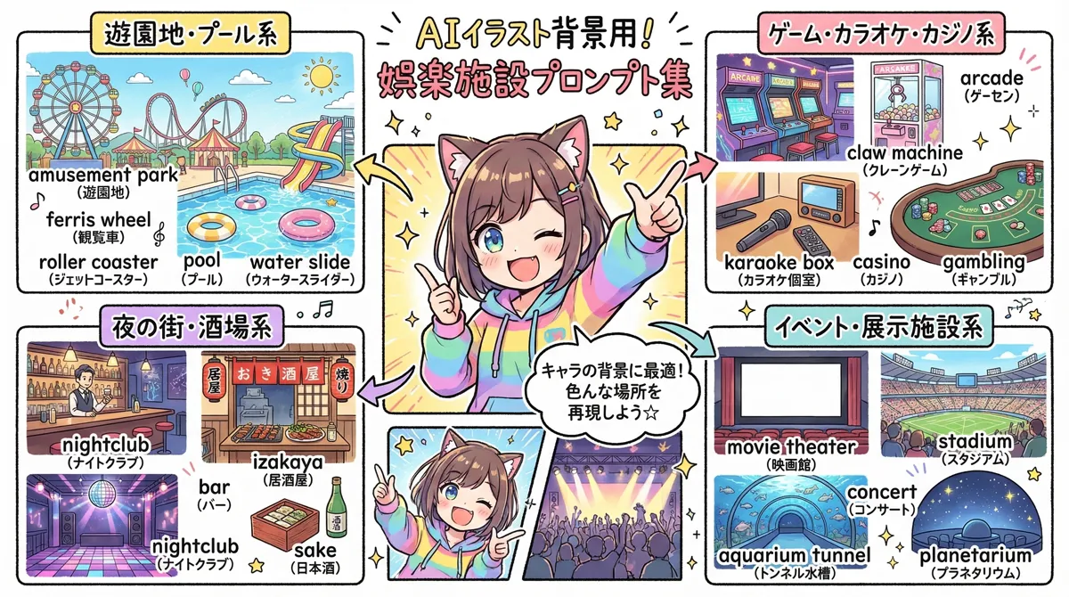 娯楽施設の背景プロンプトまとめ【AIイラスト】