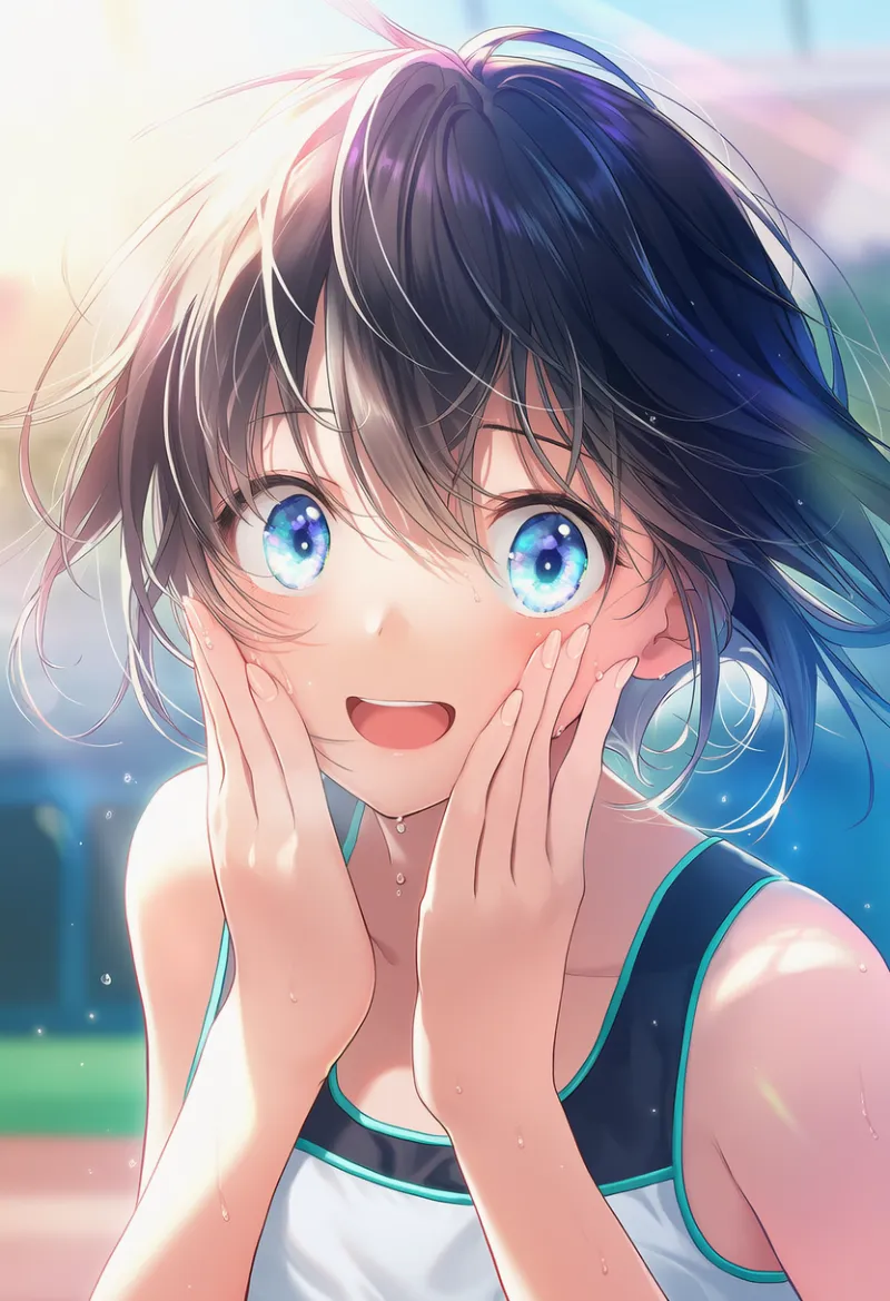 顔のストレッチのAIイラストとプロンプト