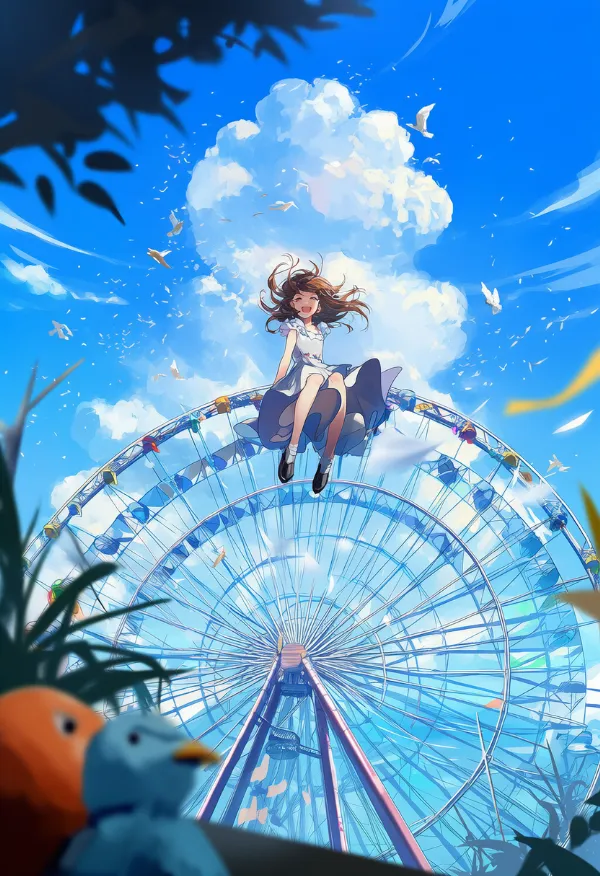 観覧車のAIイラスト(遊園地)