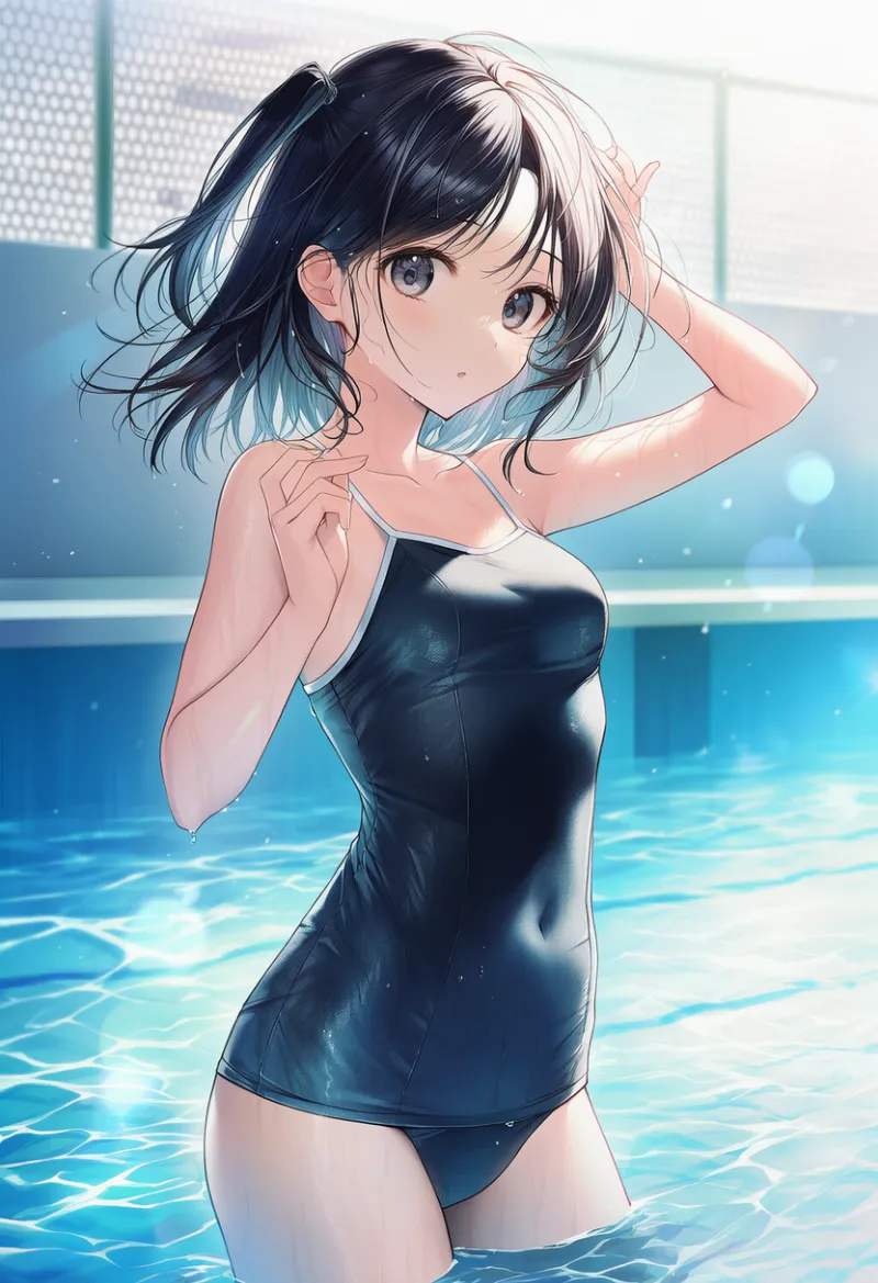 布感のあるスクール水着のプロンプトとAIイラストの作例-3