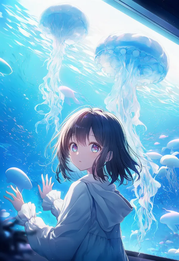 クラゲの水槽のAIイラスト