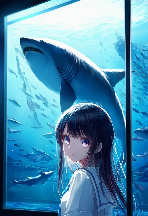 サメの水槽のAIイラスト