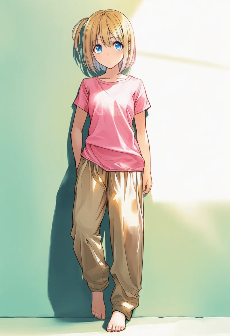 片足を壁に押し付けるポーズのAIイラスト|プロンプト紹介