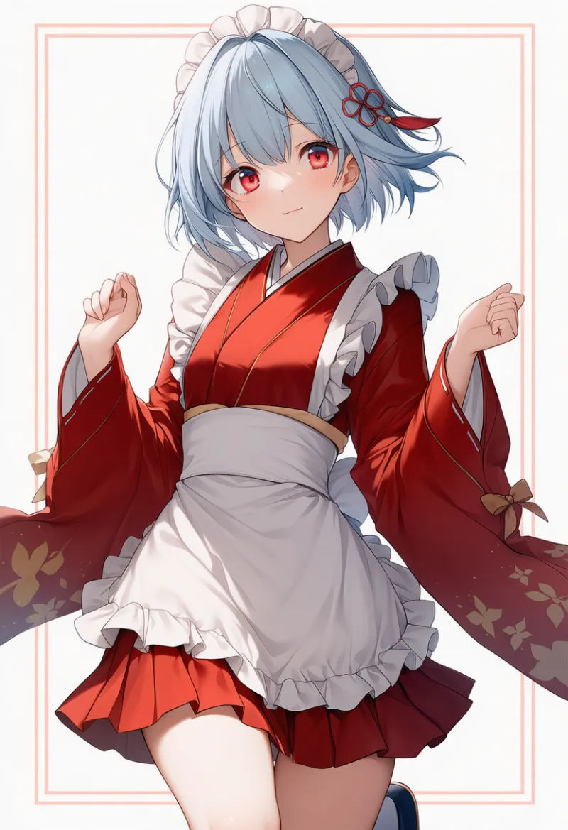 フリル付きエプロン|和ロリータに合う服装プロンプト紹介