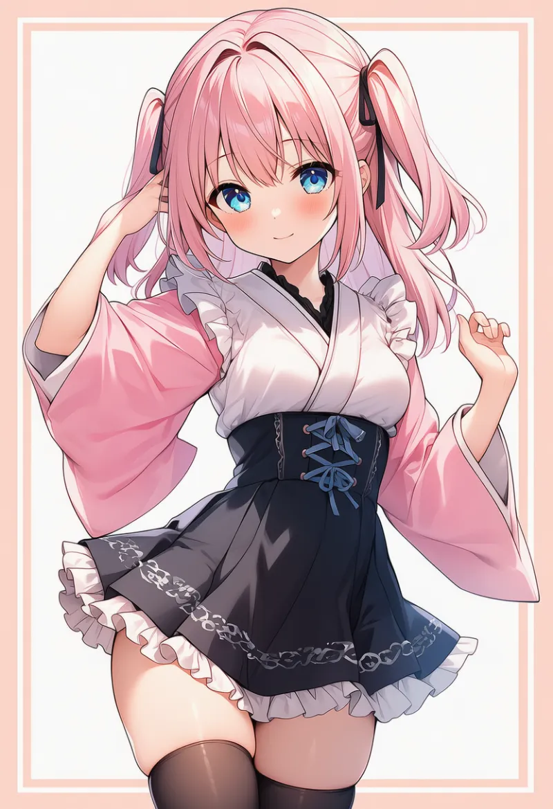 フリル付きのハイウエストスカート|和ロリータに合う服装プロンプト紹介