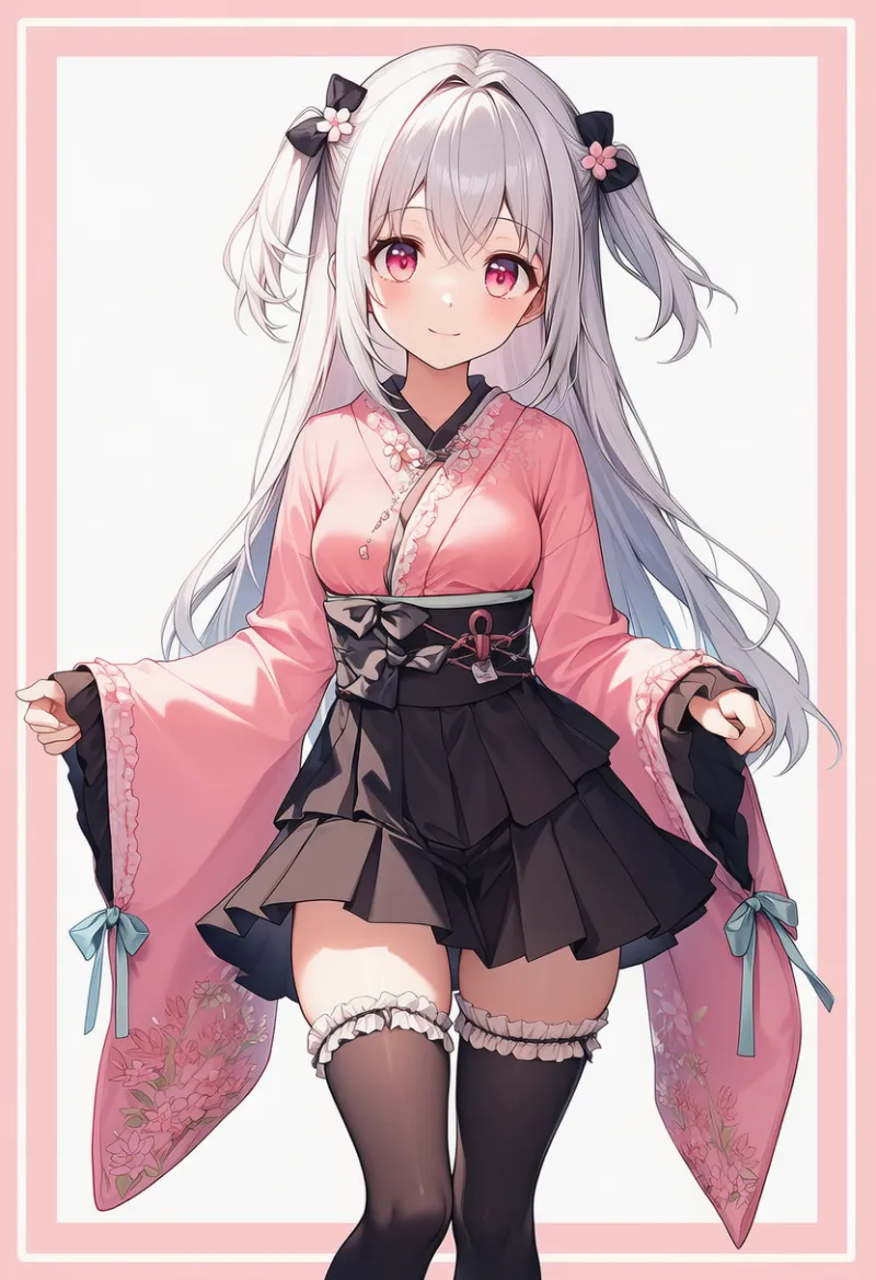 フリル付きのニーハイ|和ロリータに合う服装プロンプト紹介