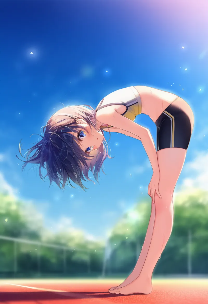 前屈（ストレッチ）のAIイラストとプロンプト