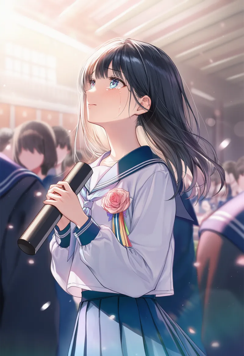 体育館での卒業式シーンのプロンプト｜AIイラスト