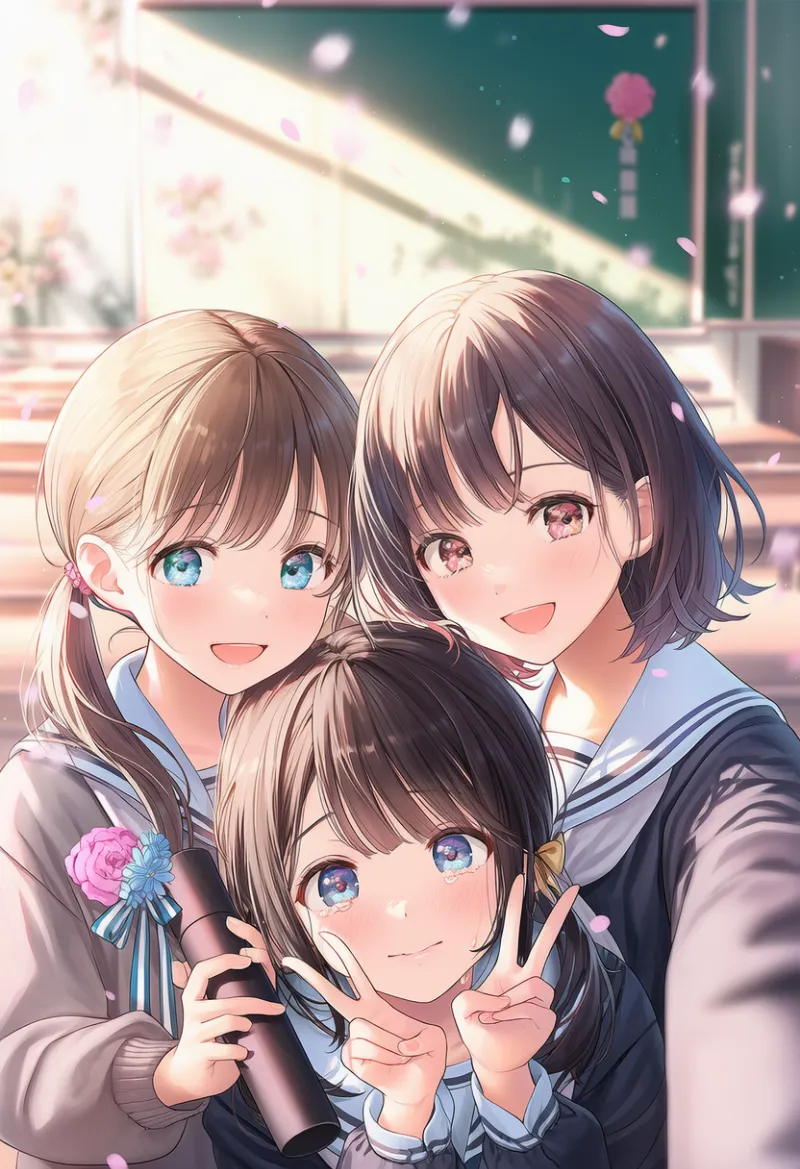 教室で自撮りするシーンのプロンプト｜AIイラスト