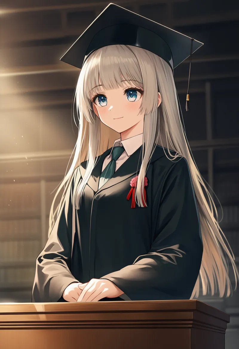 西洋式ガウンと角帽の卒業式コーデ｜AIイラスト