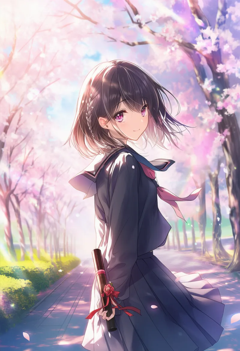 桜並木の背景プロンプト（卒業式）｜AIイラスト