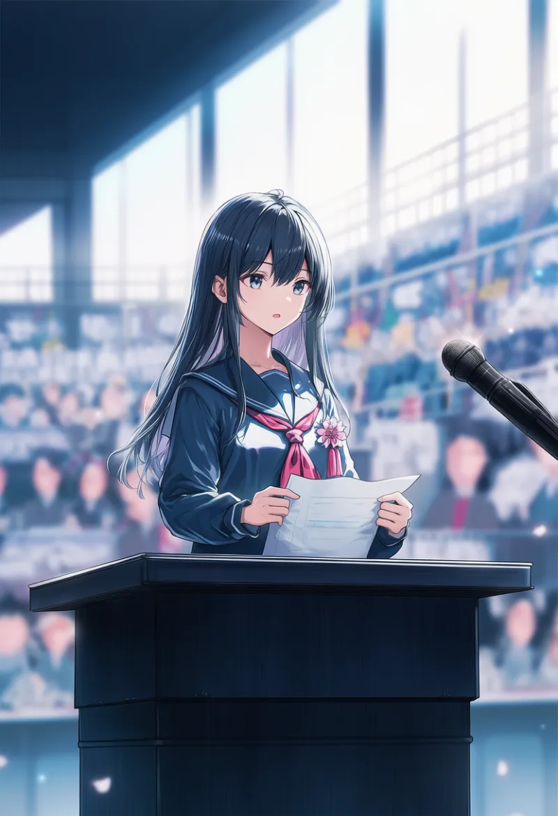 答辞を読むシーンのプロンプト｜AIイラスト