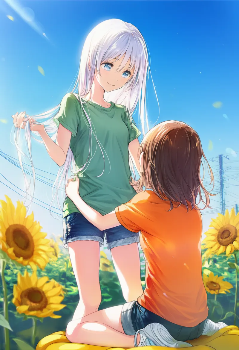 相手の腰を掴む構図のプロンプト｜AIイラスト