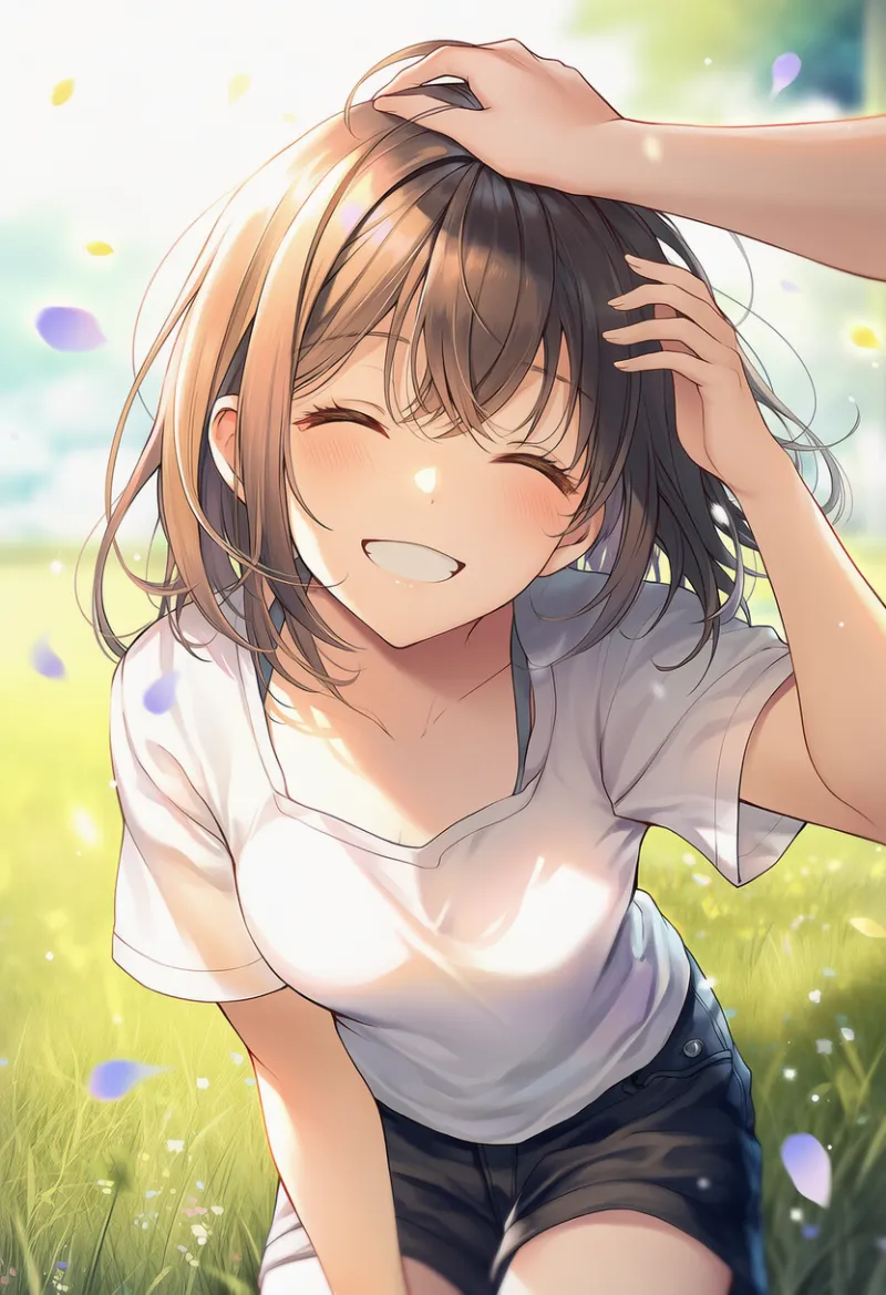 頭をぽんぽん叩くAIイラスト|プロンプト:head patting