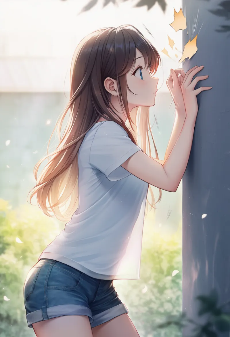 壁を叩くAIイラスト|プロンプト:hitting wall, impact lines, looking at wall, from side