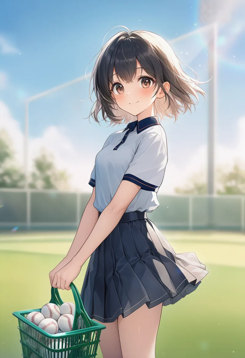 ボールカゴを持つAIイラスト｜プロンプト紹介