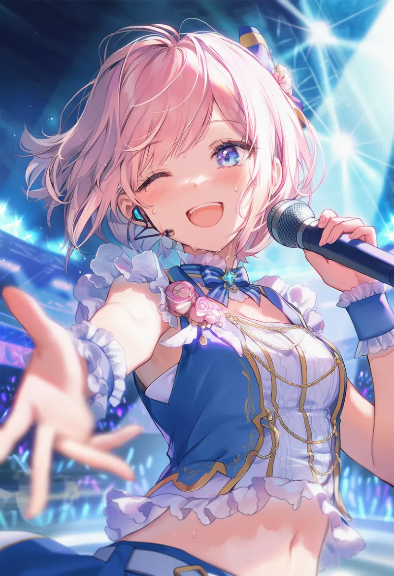 手持ちマイクのプロンプト｜アイドルステージのAIイラスト