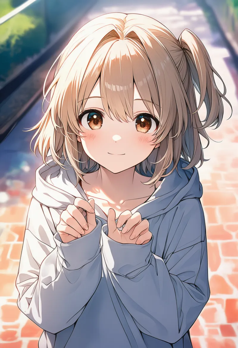 パーカーのフードを下ろした状態のプロンプトとAIイラスト