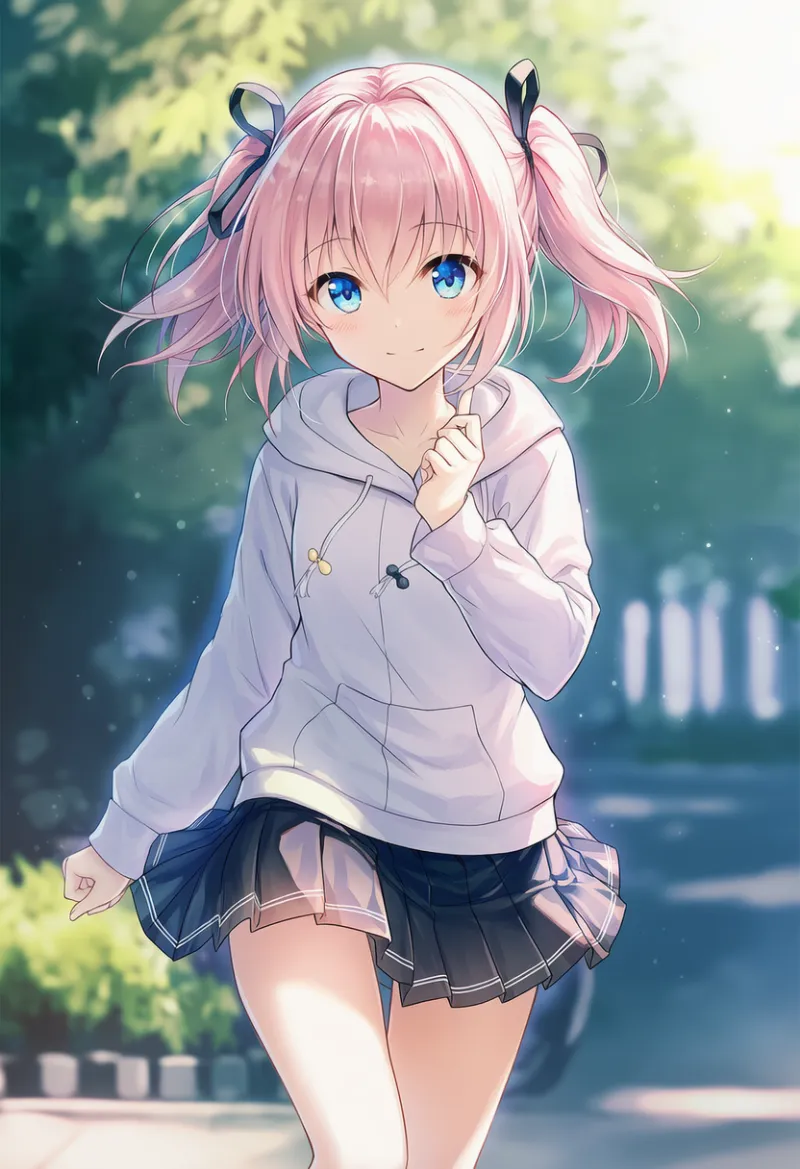 パーカーとプリーツスカートの組み合わせプロンプトとAIイラスト