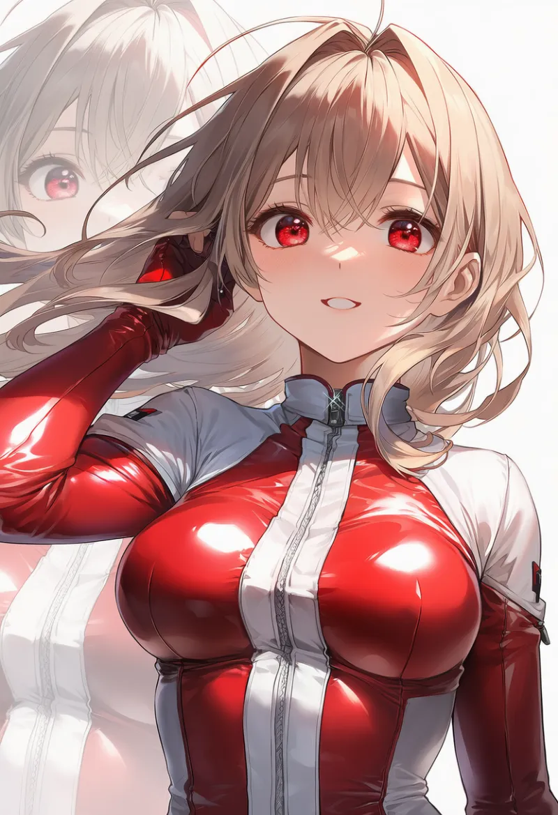 乳袋が強調されているバイクスーツのプロンプトとAIイラスト