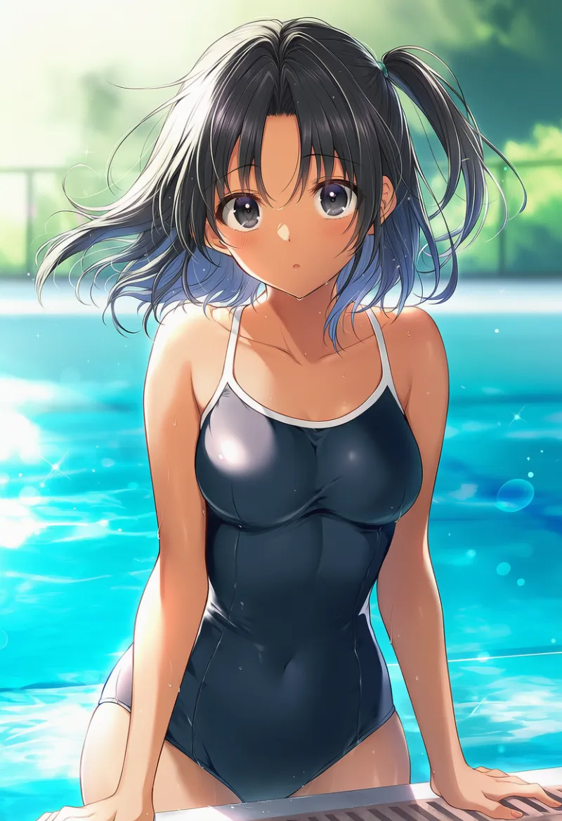 乳袋が強調されたスクール水着のAIイラストとプロンプト紹介